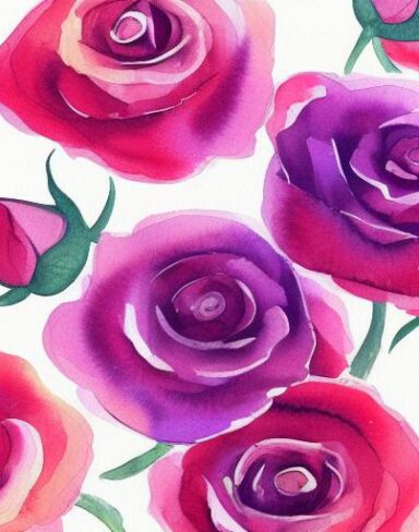 A watercolor painting of red roses on a white background by Sydney Carline