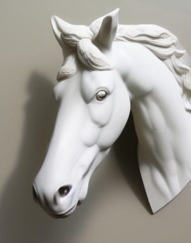 A white horse head sculpture