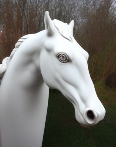A white horse head sculpture statue