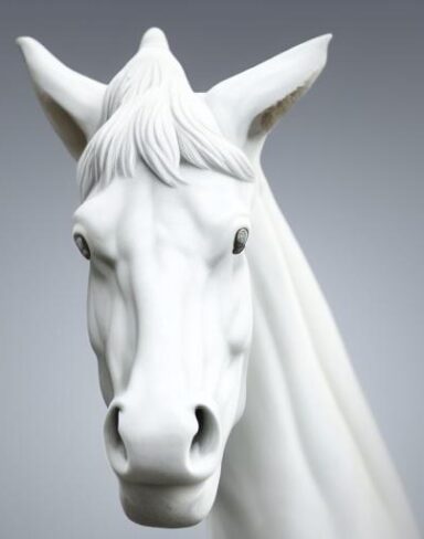 A white horse head statue