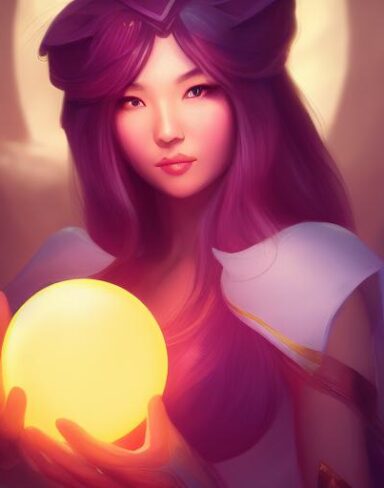 A woman holding a glowing ball in her hand