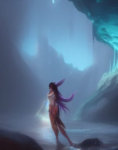 A woman standing in the sea cave