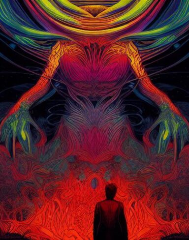 A woman that is standing near monsters