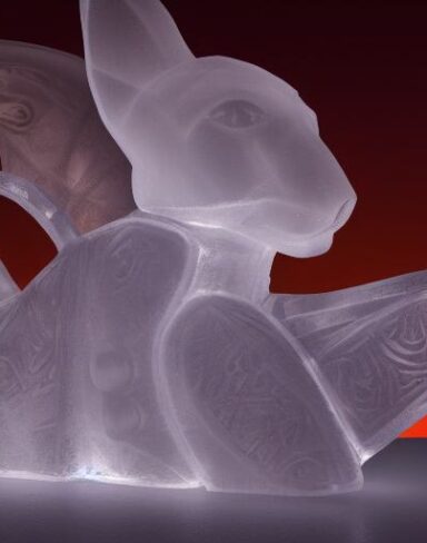 An ice sculpture of an ice bunny