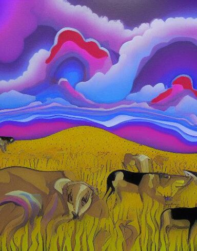 Animals in a field art painting