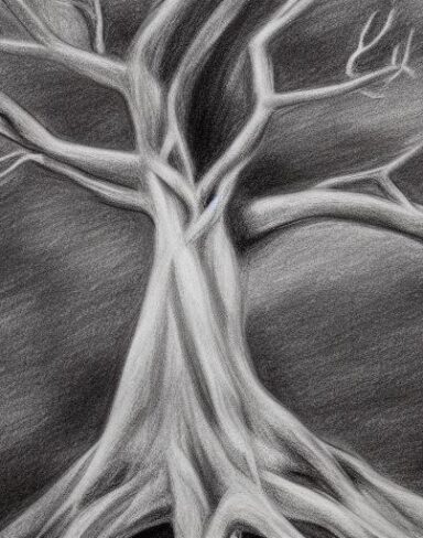 Black and white art drawing of tree