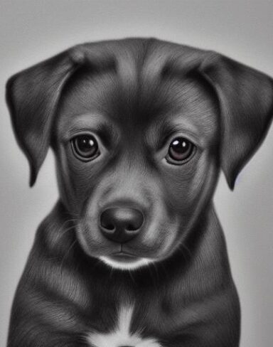 Black and white charcoal drawing of a puppy