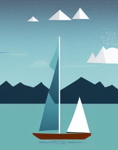 One sailboat in a lake with mountains