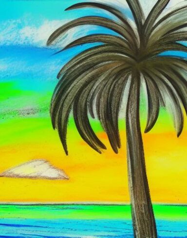 Painting of a palm tree at the beach