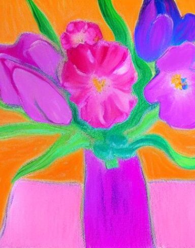 Painting of pink flowers in the vase