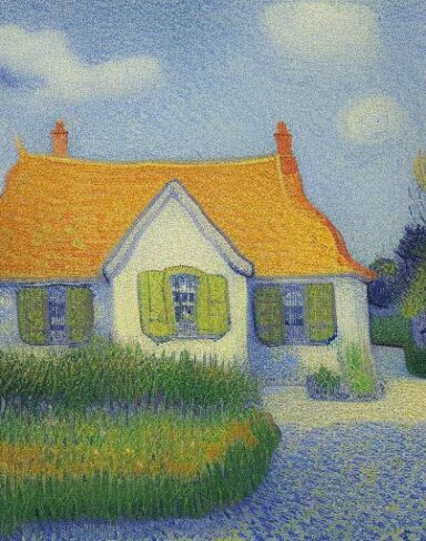 Painting of the house in the garden