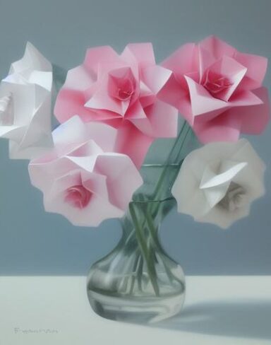 Paper flowers in a vase