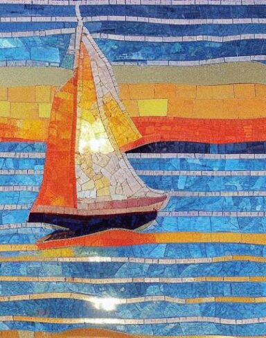 Sailboat mosaic in the sea