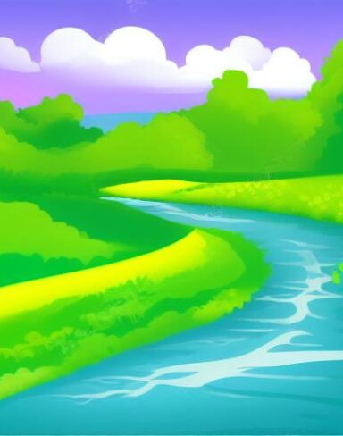 Small river running through the lush green field