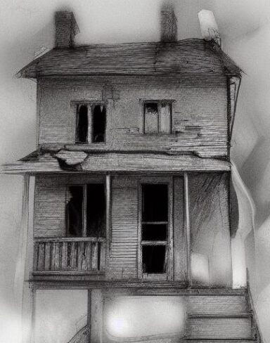 The black and white drawing of a house