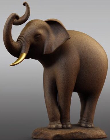 The bronze statue of the elephant on a rock