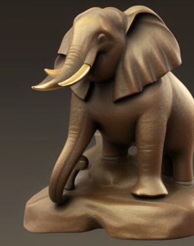 The bronze statue of the elephant on a rock