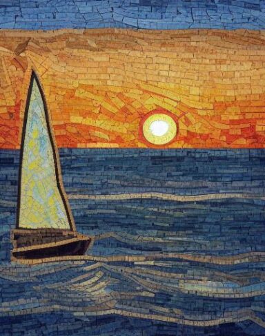 The painting of a sailboat in the sea