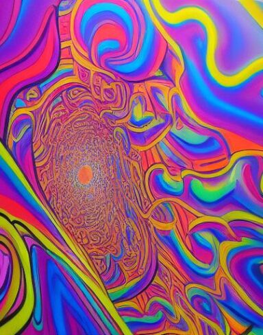 The painting on a wall of psychedelic art