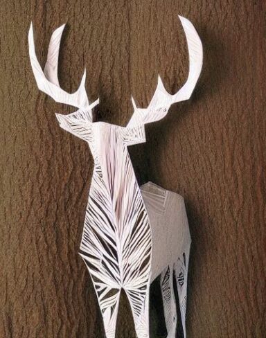 The paper cut of a deer in a forest