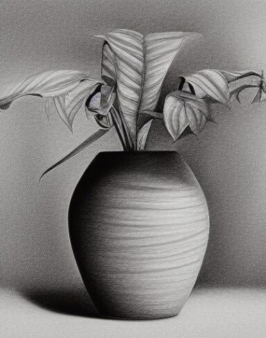 The pencil art drawing of a plant in a vase