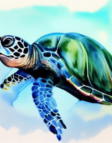 Watercolor color painting of a sea turtle