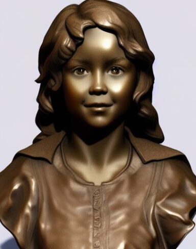 A bronze bust of the young girl