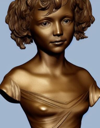 A bronze bust sculpture of girl