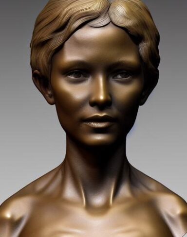 A bronze bust sculpture of one young lady