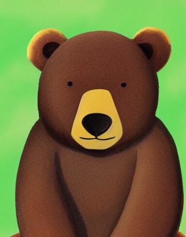 A brown bear sitting on the lush green field