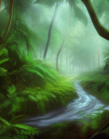 A curve stream running through a forest