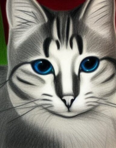 A drawing of a cat by crayon