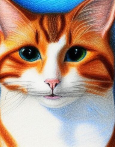 A drawing of a cat by crayon