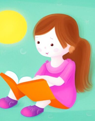 A little girl is reading a book