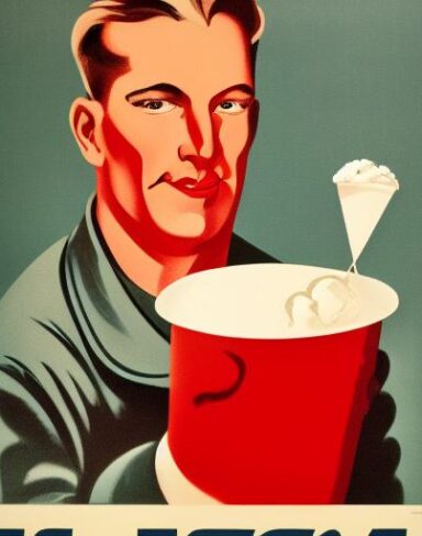 A man holding a cup of ice cream