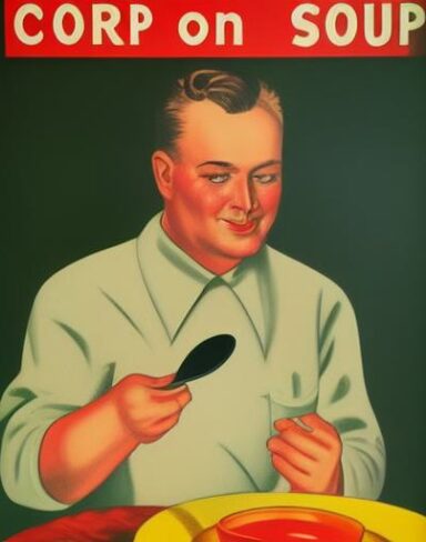 A man holding a spoon in front of a bowl of soup