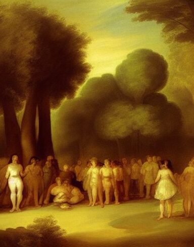 A painting of a group of human in the forest by Francisco de Holanda