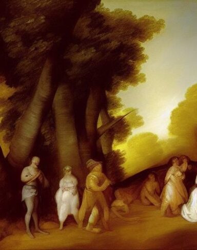 A painting of a group of human in the forest by Francisco de Holanda