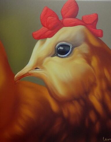 A painting of a hen