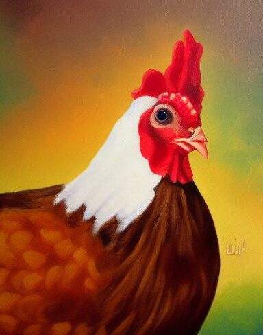 A painting of a hen