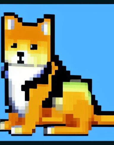 A puppy sitting with blue background