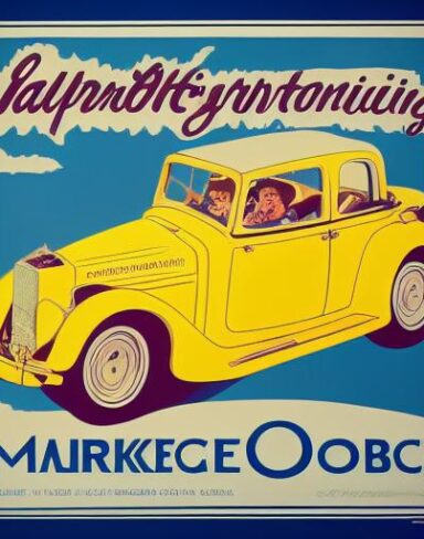 A vintage poster of advertising a vintage automobile