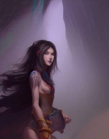 A woman standing inside a cave