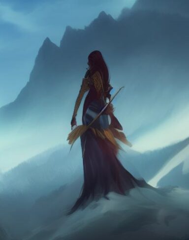 A woman standing on the top of mountain