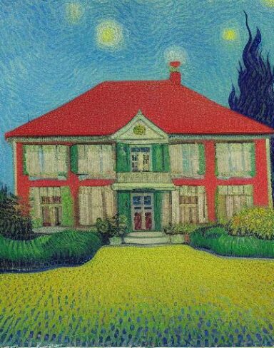 An art painting of the house in a garden