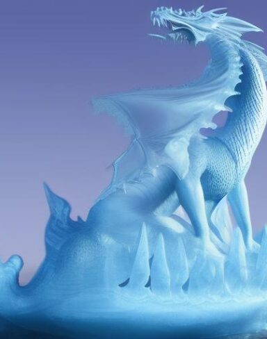 An ice sculpture of a dragon on a boat