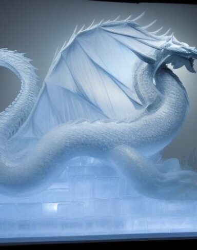 An ice sculpture of a ice dragon