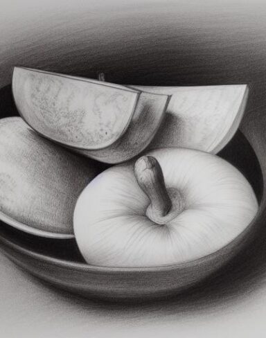 Art drawing of a bowl of fruits