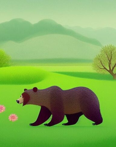 Bear on the lush green field