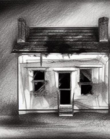 Black and white drawing of a house